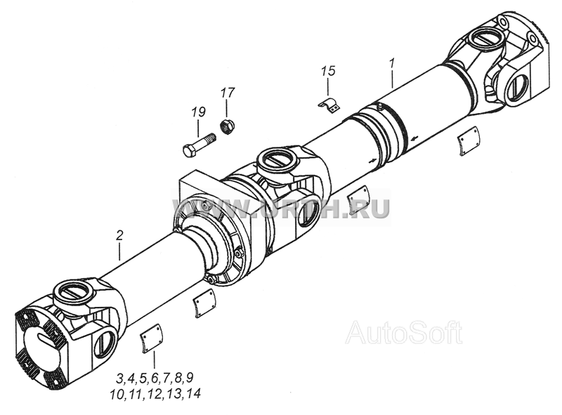 4308-2201006-74 Вал карданный трехшарнирный